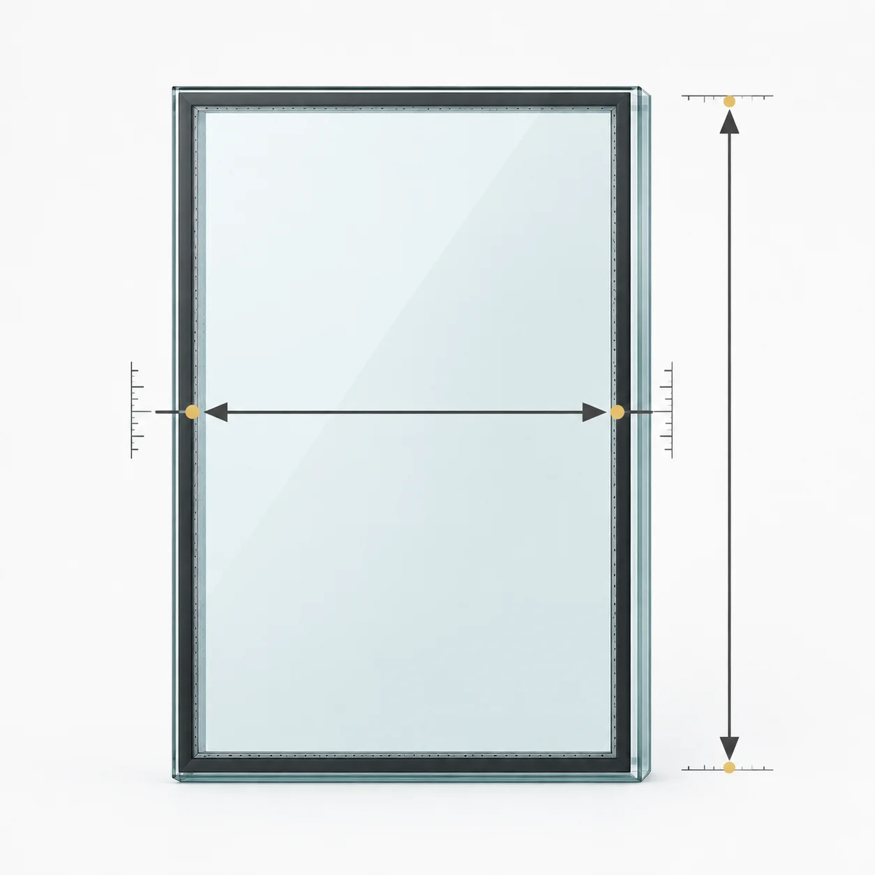 Diagram showing how to measure width and height of a replacement sealed unit
